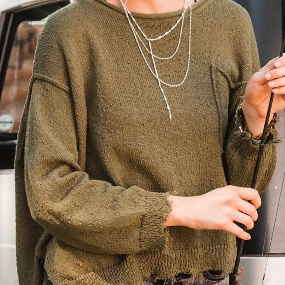 Buckle Destructed Pullover Sweater